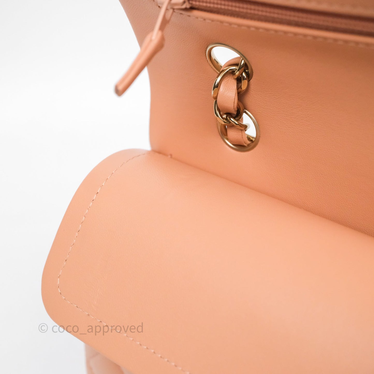 Chanel Small Classic Flap Quilted Dark Peach Beige Lambskin Gold Hardware