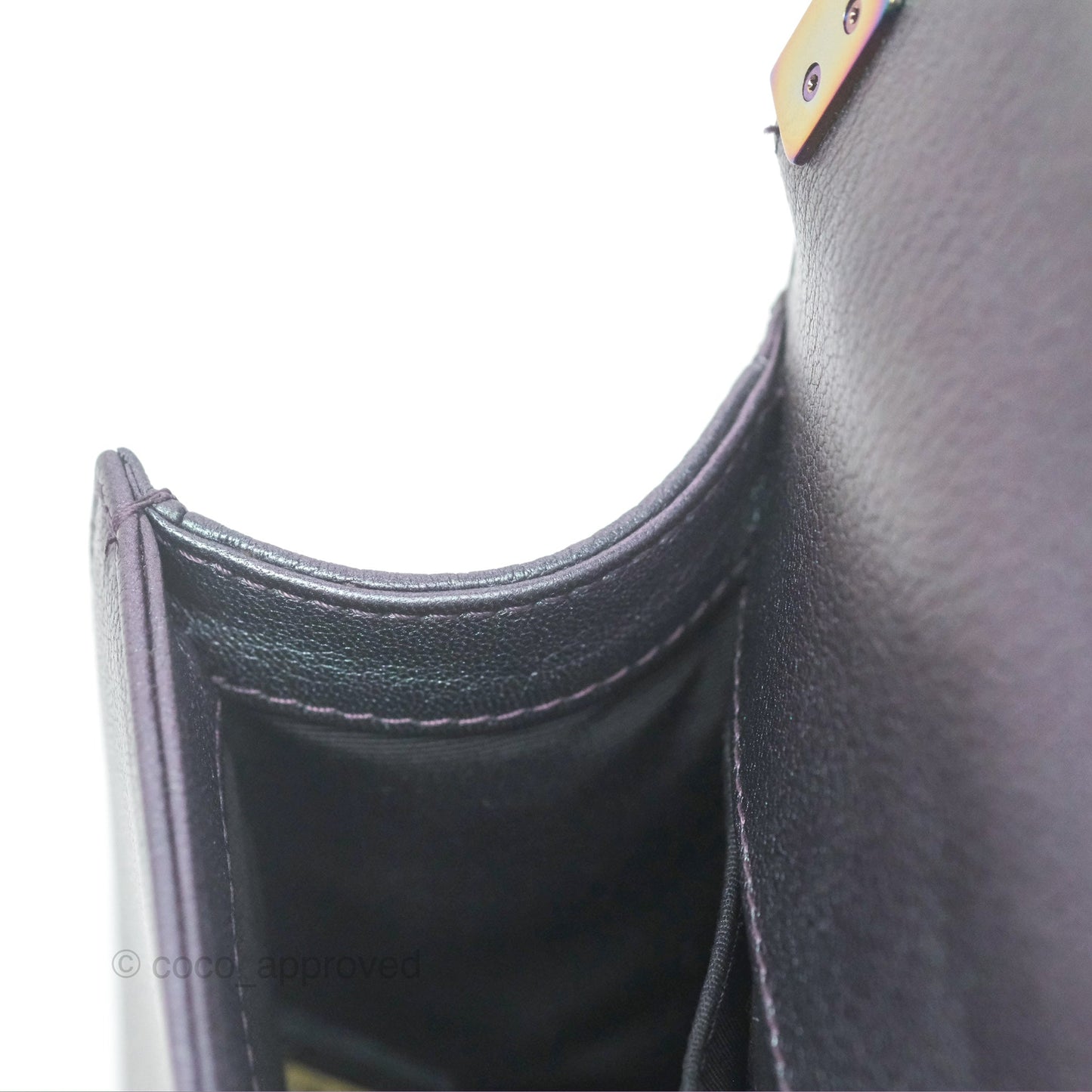 Chanel Medium Boy Quilted Iridescent Purple Goatskin Rainbow Hardware