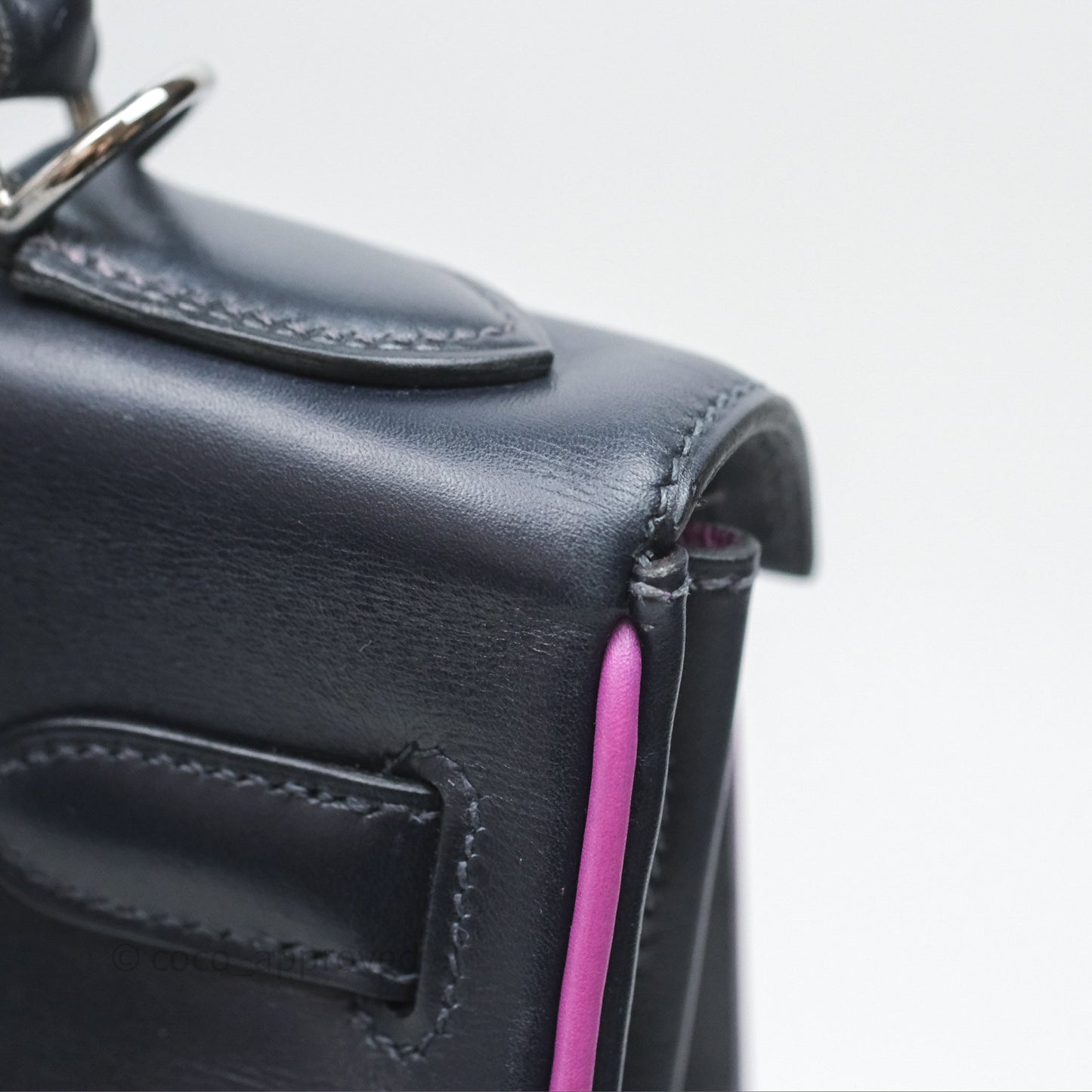 Hermès Vintage Kelly 32 Retourn Navy/Purple Box Leather Palladium Hardware