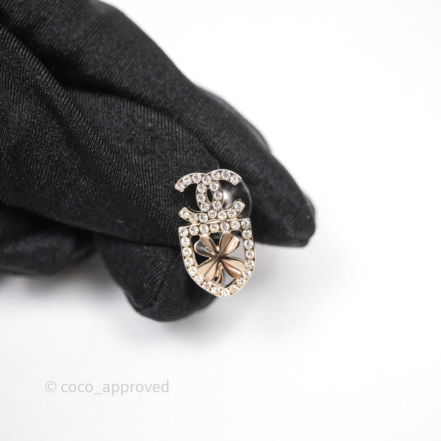 Chanel Crystal CC Clover Earrings Gold Tone 20B