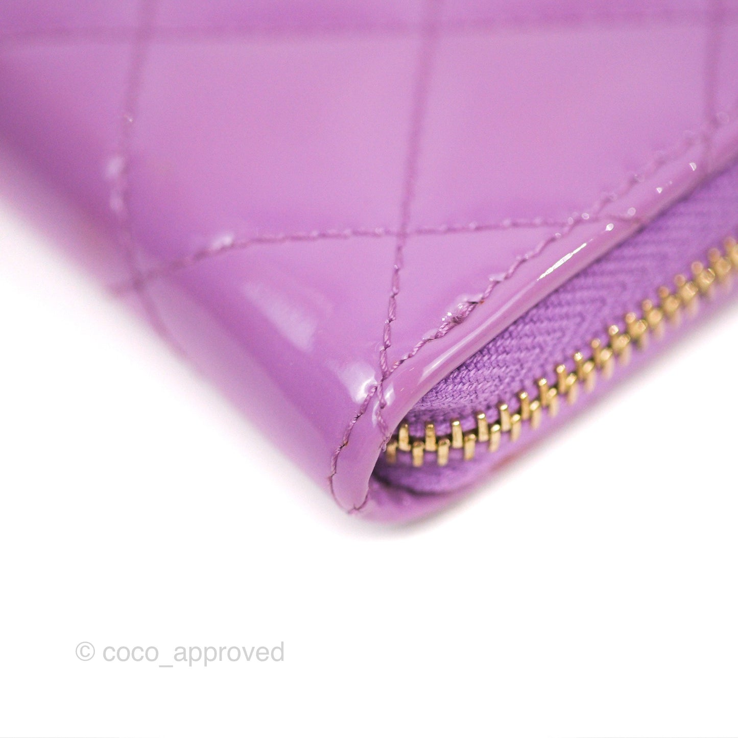 Chanel Classic Quilted Key Holder Purple Patent Gold Hardware