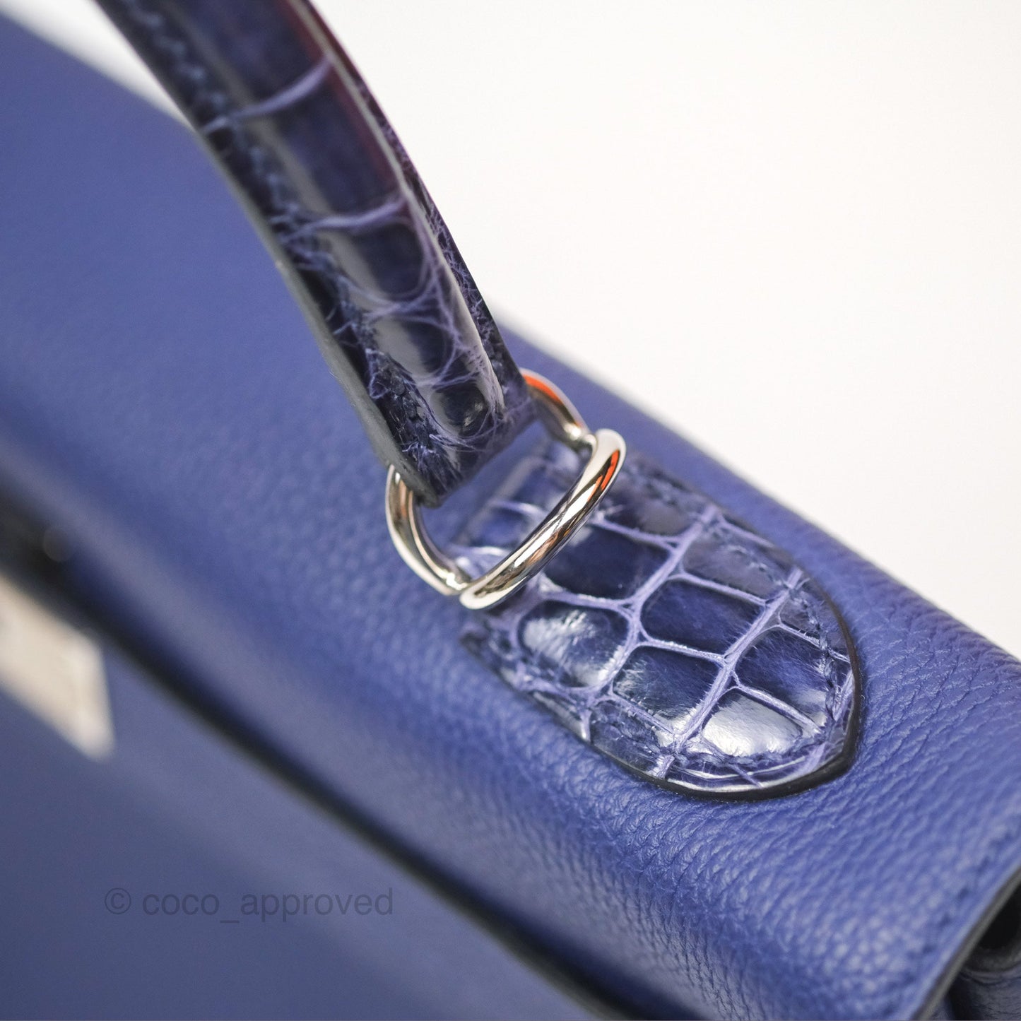 Hermès Kelly 32 Retourne Touch Bleu Encre Croc TM Palladium Hardware