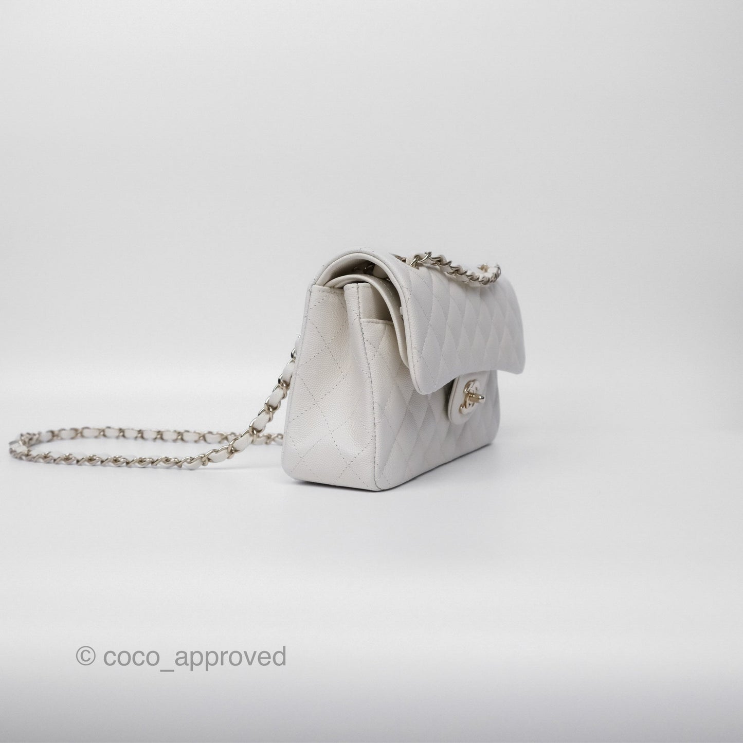 Chanel Small Classic Flap Quilted Ivory White Caviar Gold Hardware