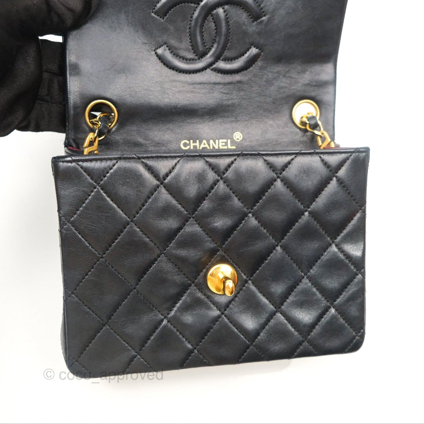 Chanel Vintage Mini Square Black Lambskin 24K Gold Hardware