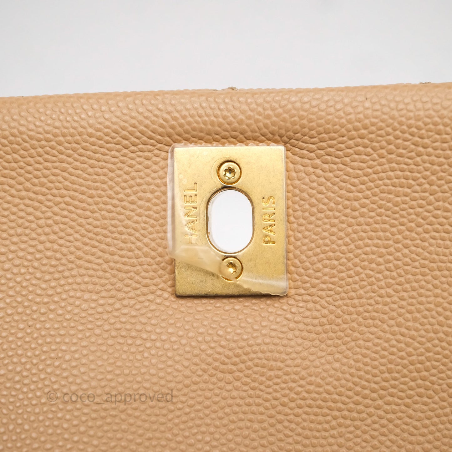 Chanel Small Coco Handle Quilted Beige Caviar Gold Hardware Lizard Handle