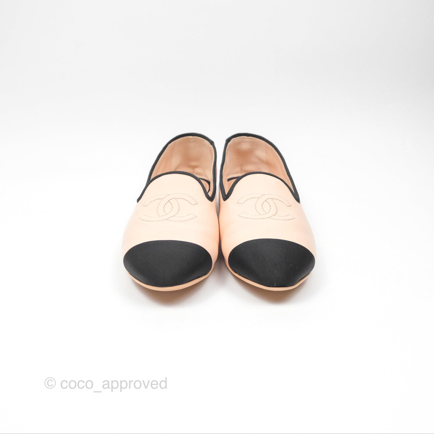 Chanel CC Cap Toe Loafers Black Beige Size 39
