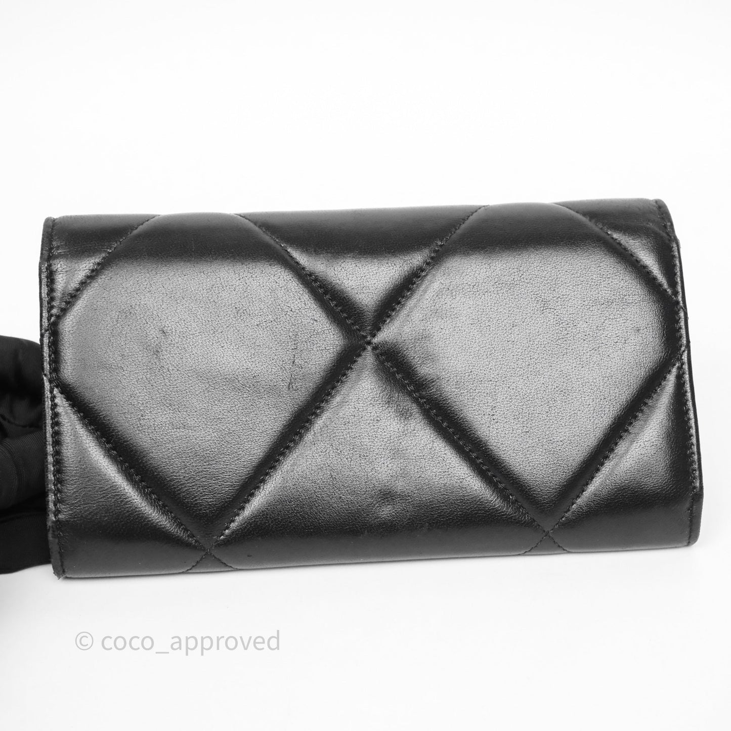 Chanel Quilted 19 Flap Long Wallet Black Lambskin Aged Gold Hardware