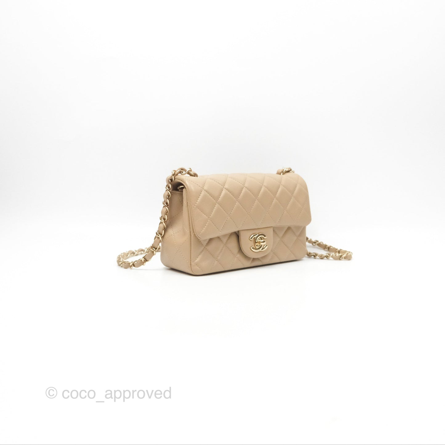 Chanel Mini Rectangular Quilted Beige Lambskin Gold Hardware