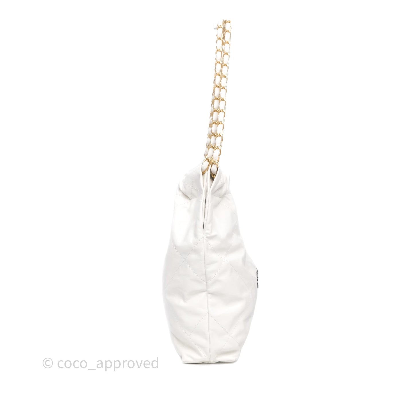 Chanel 22 Small White Shiny Crumpled Calfskin Aged Gold Hardware