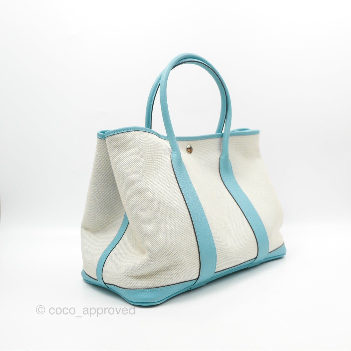 Hermès Garden Party 36 Country Ecru Bleu Atoll Canvas
