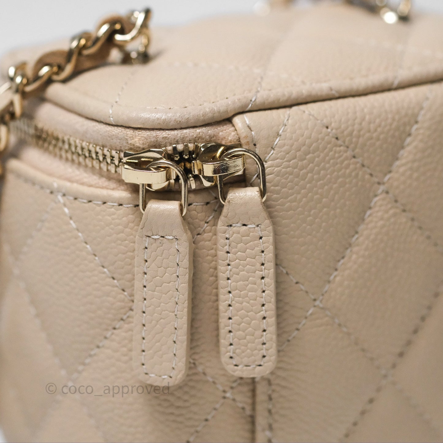 Chanel Mini Vanity With CC Chain Beige Caviar Gold Hardware