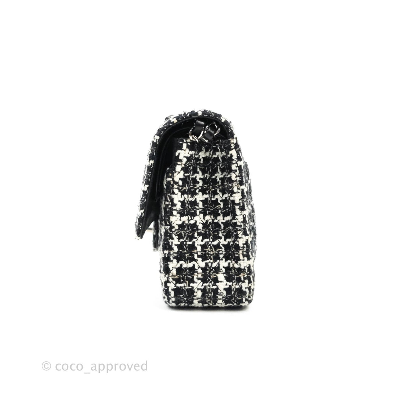Chanel Classic M/L Medium Quilted Double Flap Bag Lambskin Tweed Black & White Silver Hardware