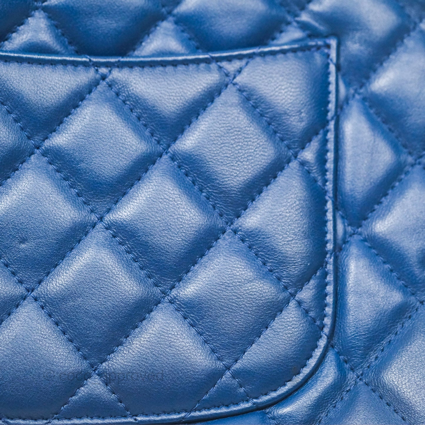 Chanel Medium Quilted O Case Blue Lambskin Gold Hardware