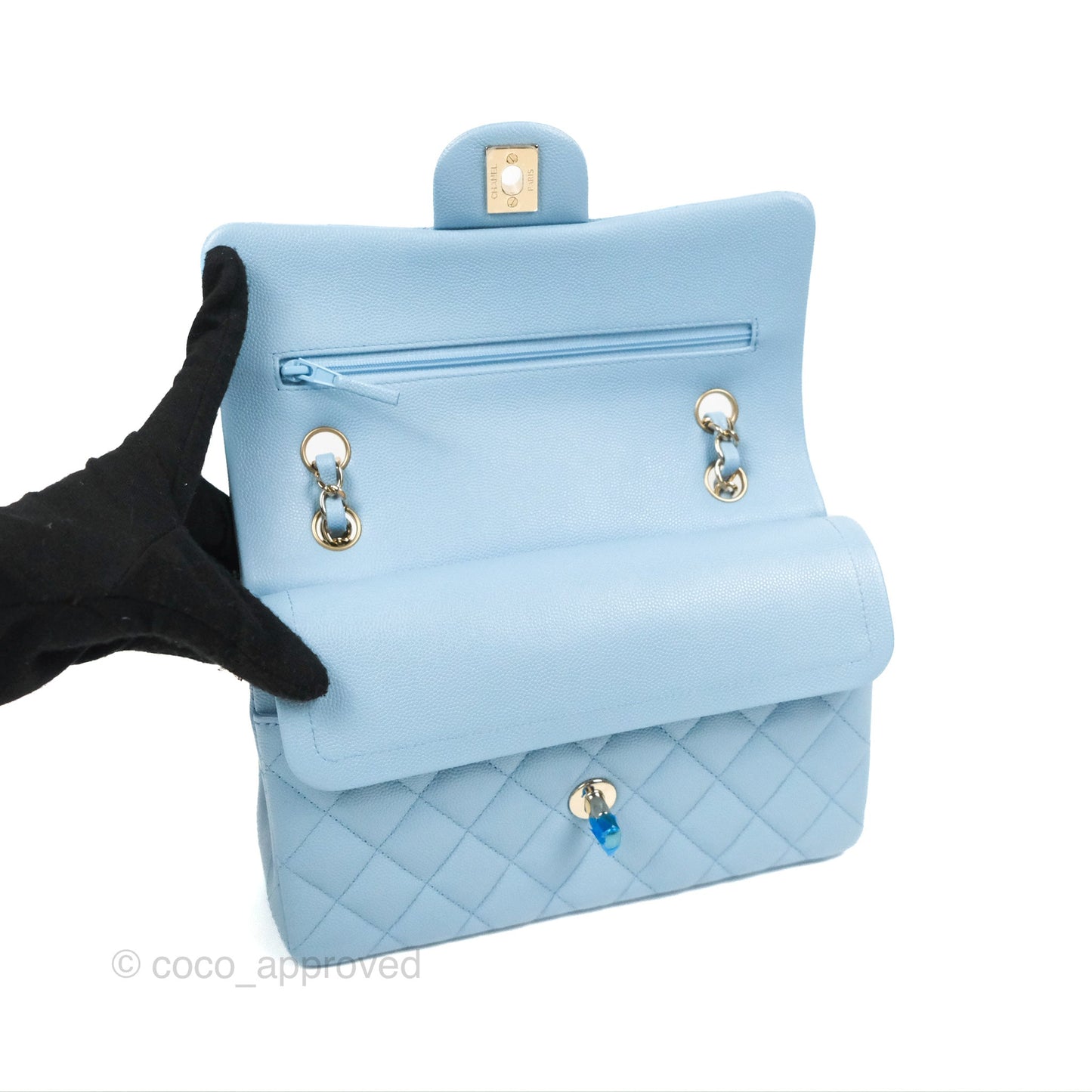 Chanel Small Classic Quilted Flap Blue Caviar Gold Hardware 22S