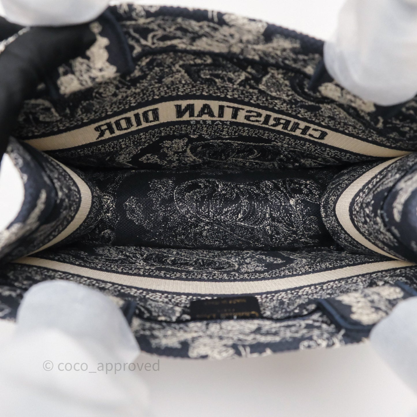 Christian Dior New Small Book Tote Embroidered Toile De Jouy Navy