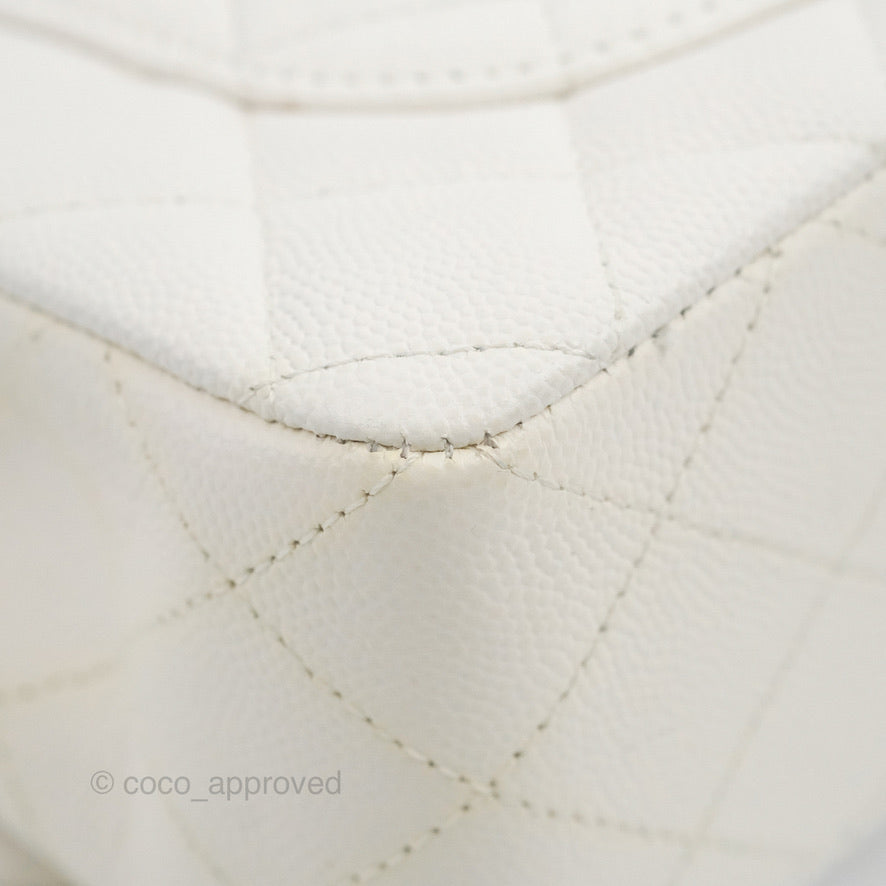 Chanel Small Classic Quilted Flap White Caviar Gold Hardware