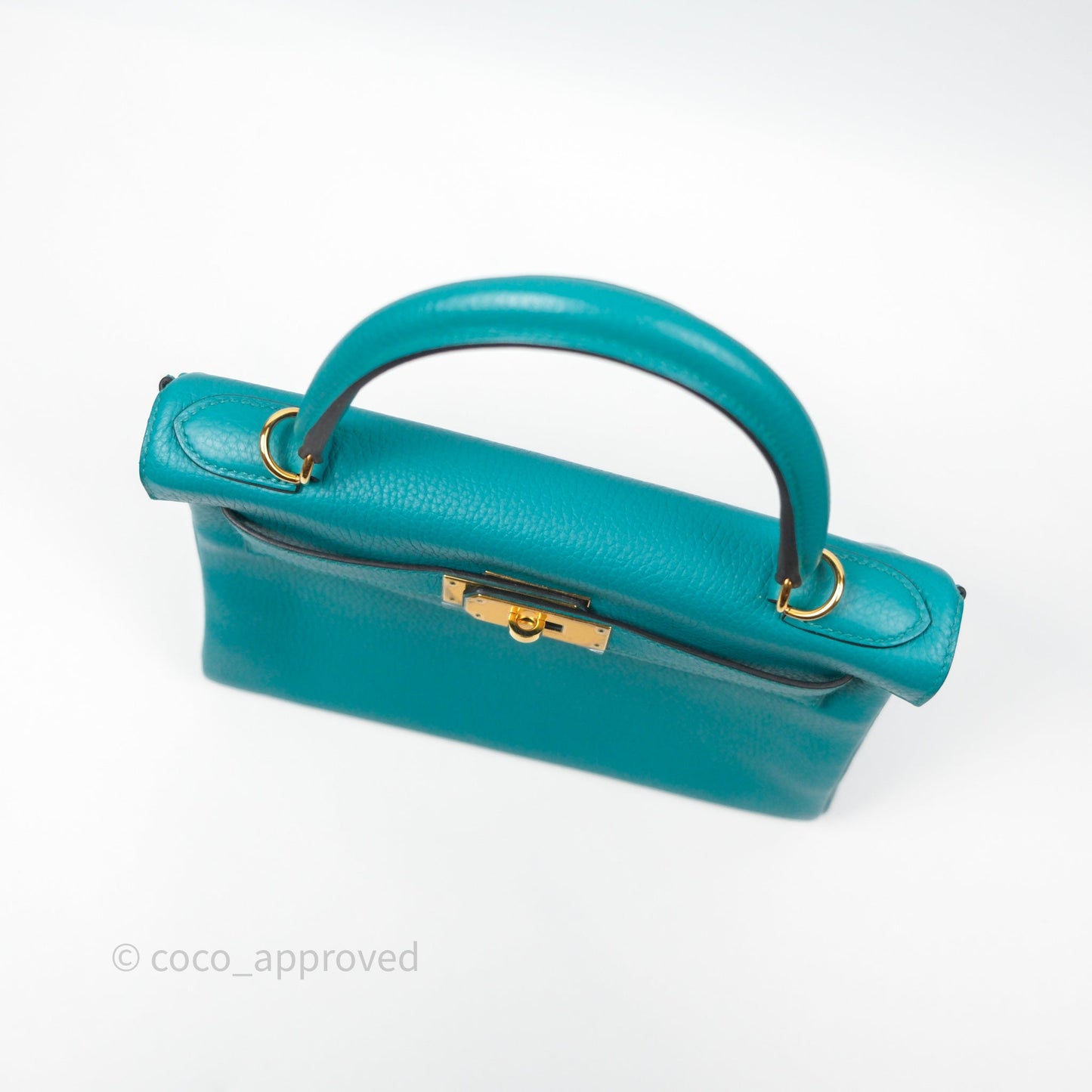 Hermès Kelly 28 Retourne Bleu Paon 7F Clemence Gold Hardware