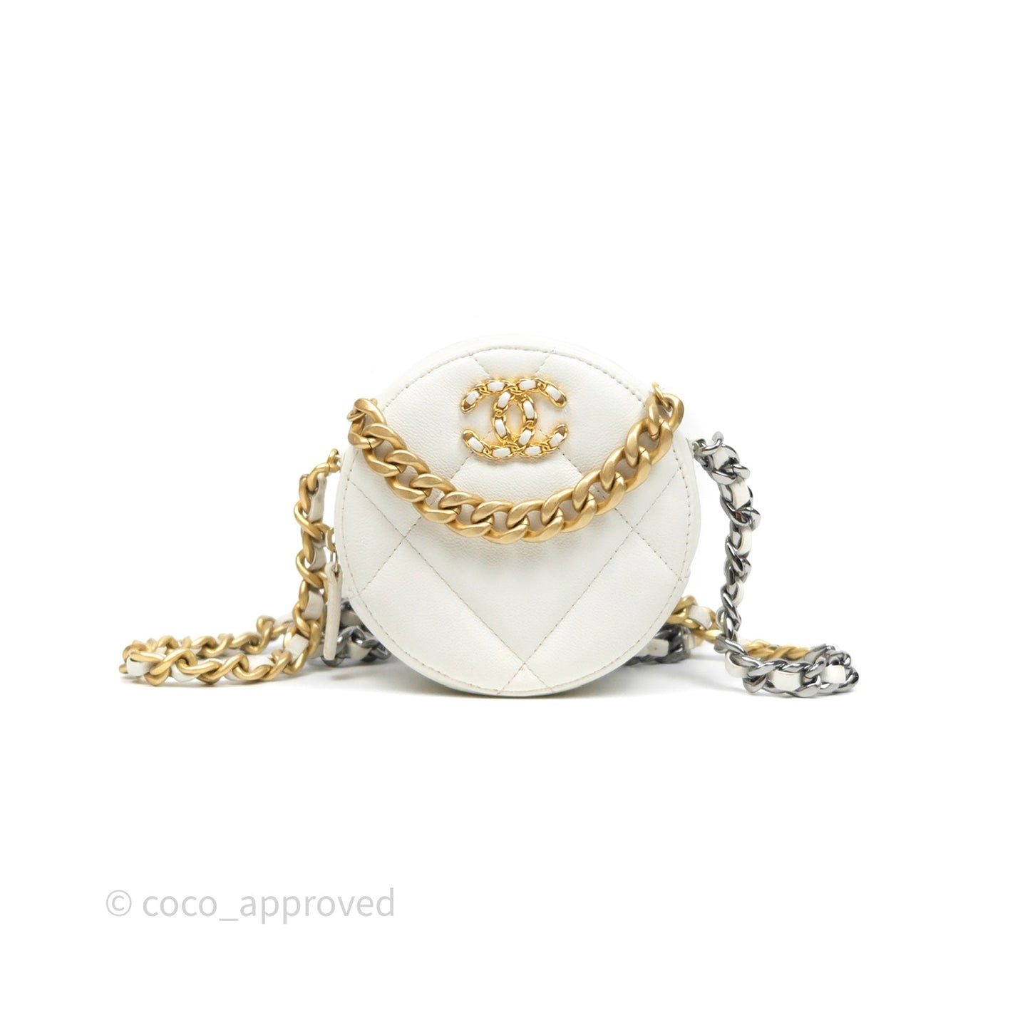 Chanel 19 Round Clutch With Chain White Calfskin Mixed Hardware