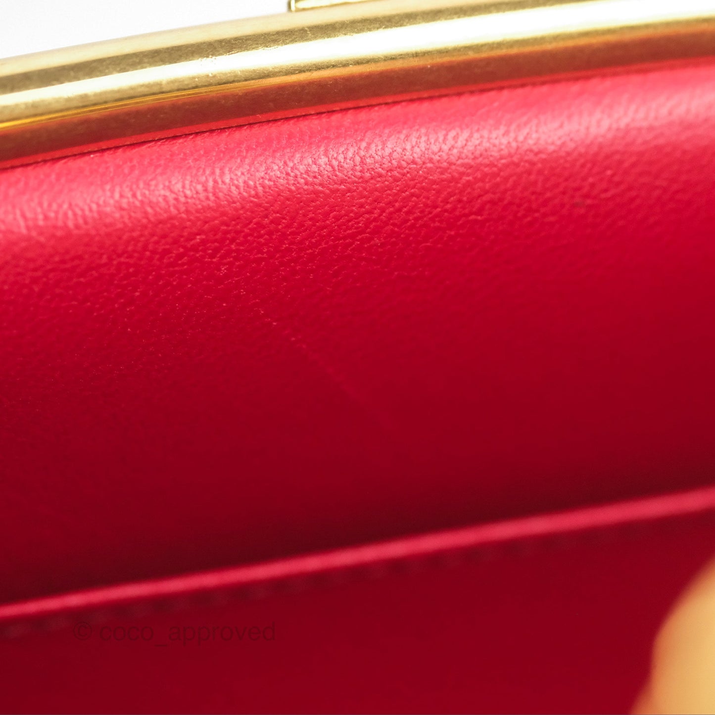 Chanel Quilted Kisslock Handbag With Chain Red Calfskin Gold Hardware
