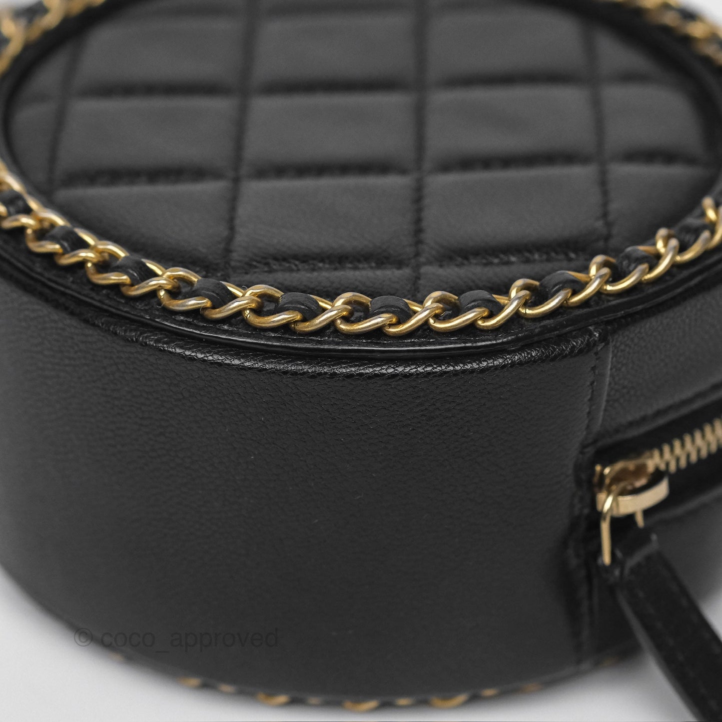 Chanel Chained Round Filigree Clutch With Chain Black Lambskin Gold Hardware