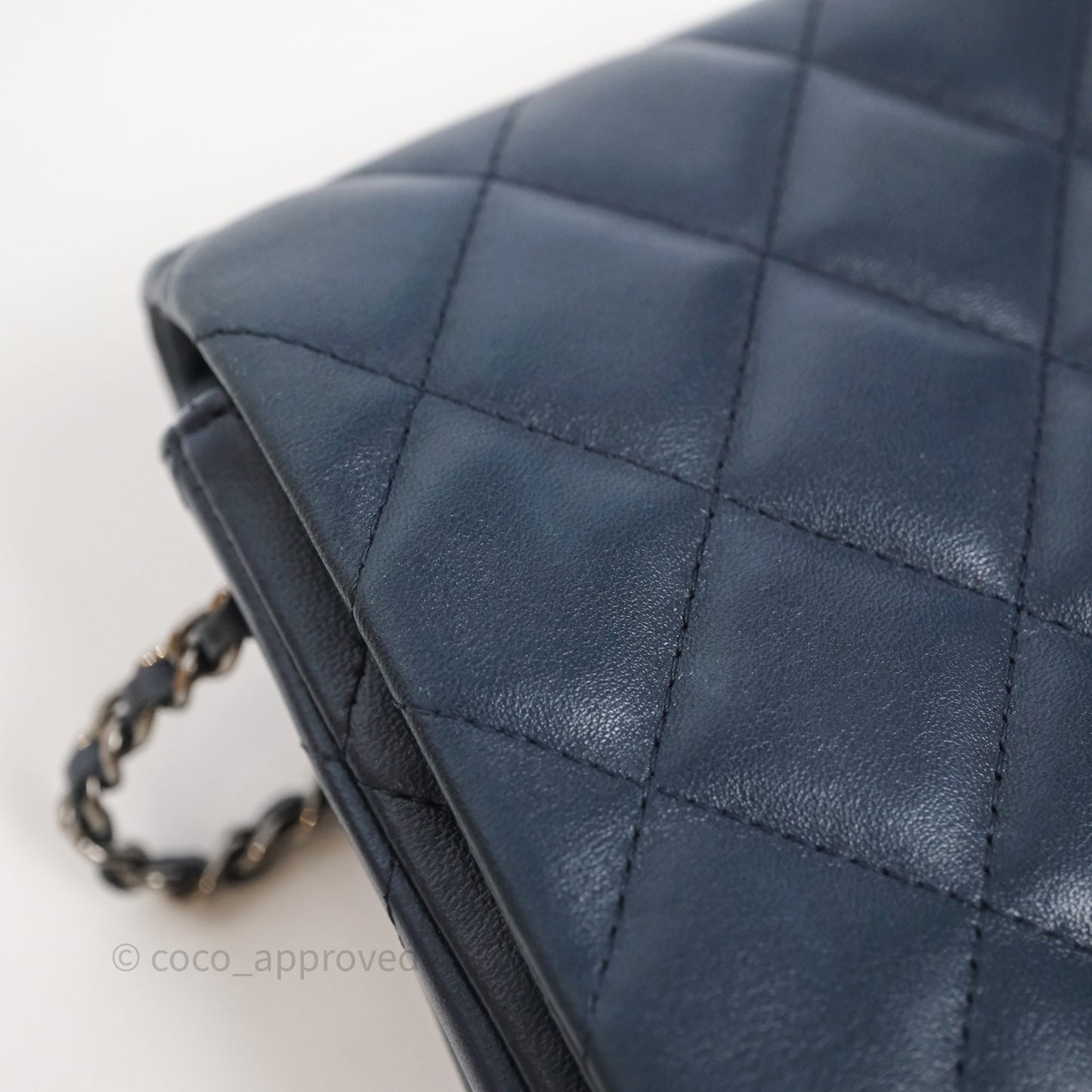 Chanel Quilted Clutch with Chain Lambskin Navy Gun Metal Hardware