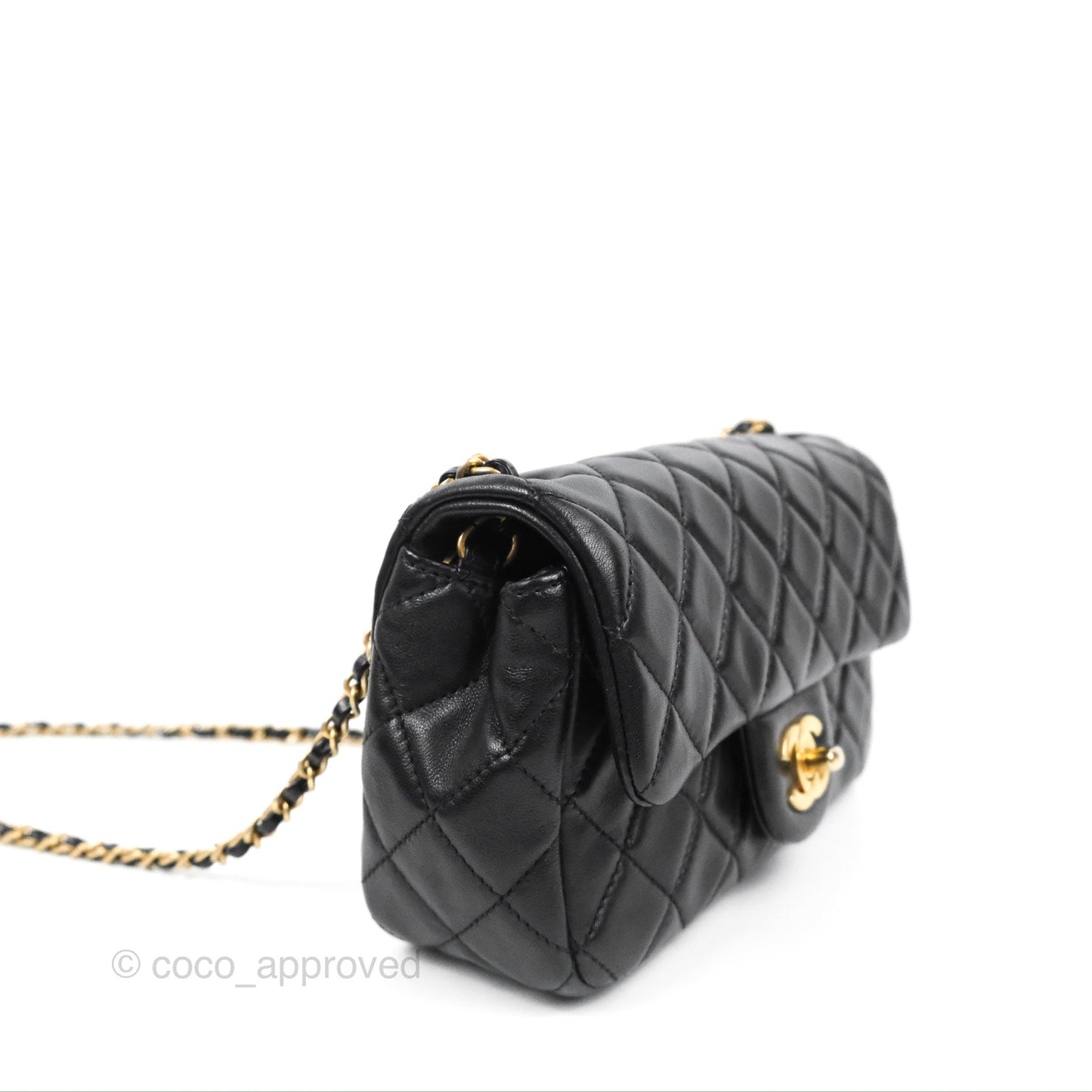 Chanel Mini Rectangular Pearl Crush Black Lambskin Aged Gold Hardware