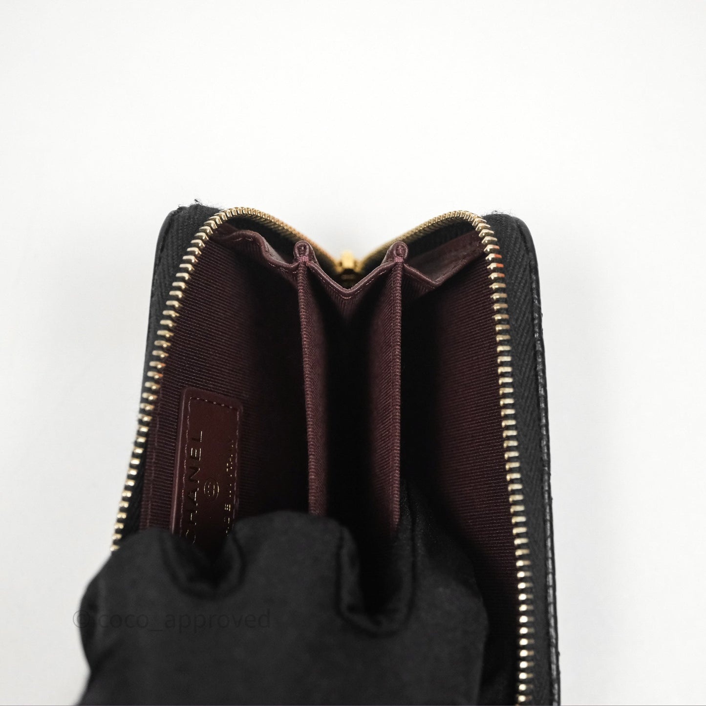 Chanel Classic Zipped Coin Purse Black Caviar Gold Hardware