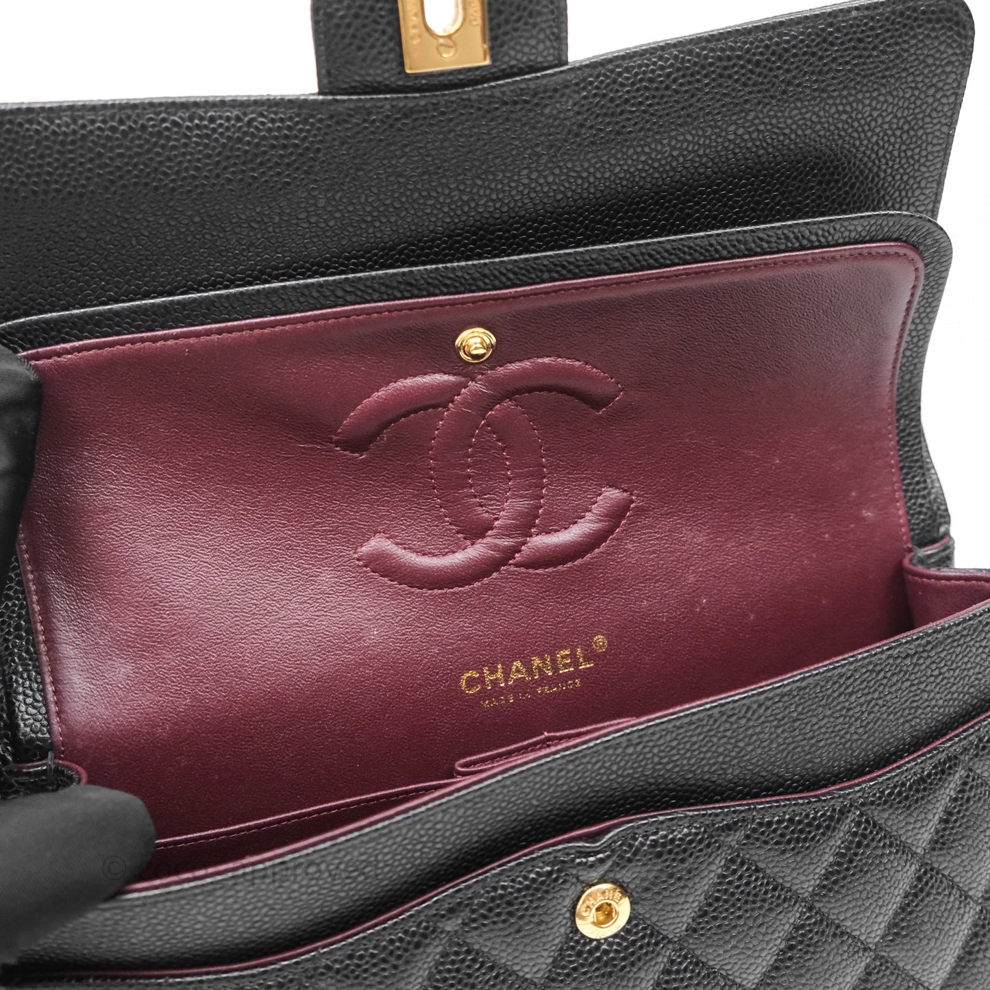 Chanel Classic M/L Medium Flap Quilted Black Caviar Gold Hardware