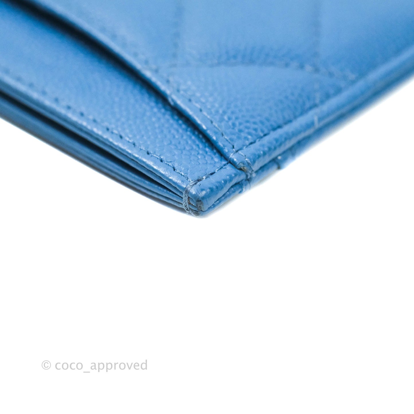 Chanel Classic Caviar Flat Card Holder Blue Gold Hardware