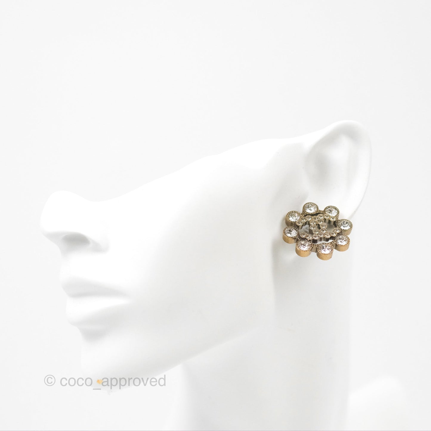 Chanel Crystal CC Earrings Antique Gold Tone 20S