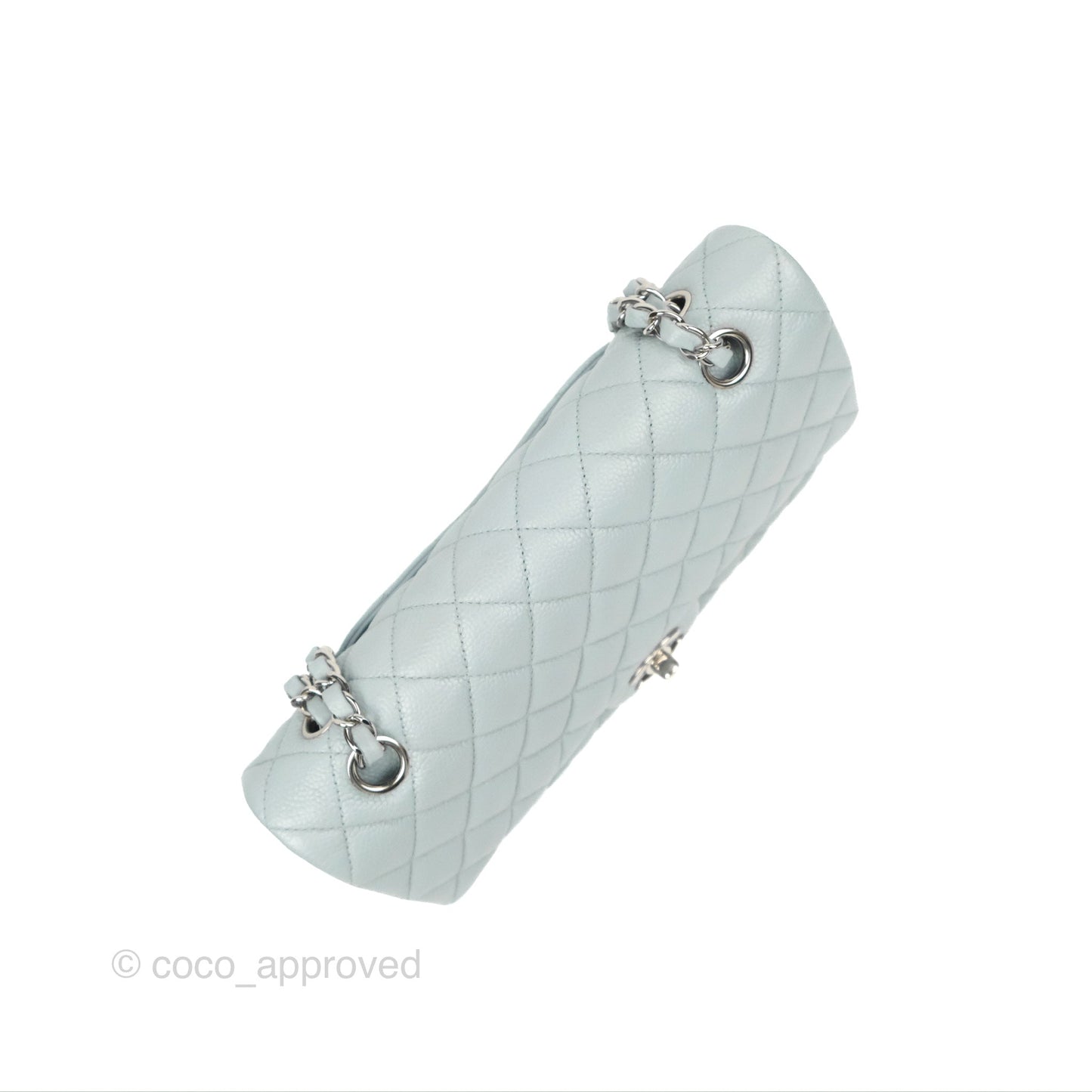 Chanel Classic M/L Medium Flap Quilted Light Grey Blue Caviar Silver Hardware