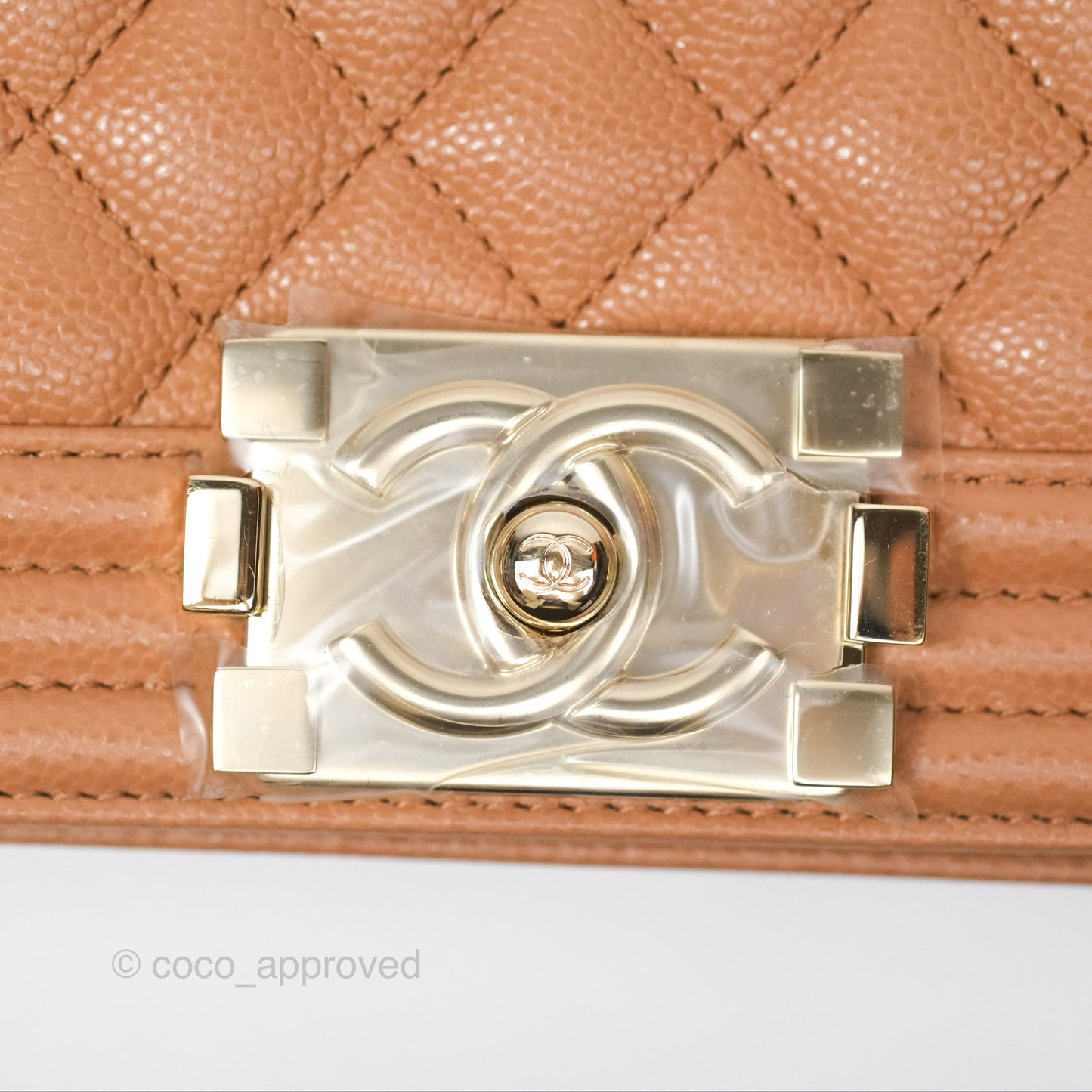 Chanel Quilted Medium Boy Dark Caramel Beige Caviar Gold Hardware