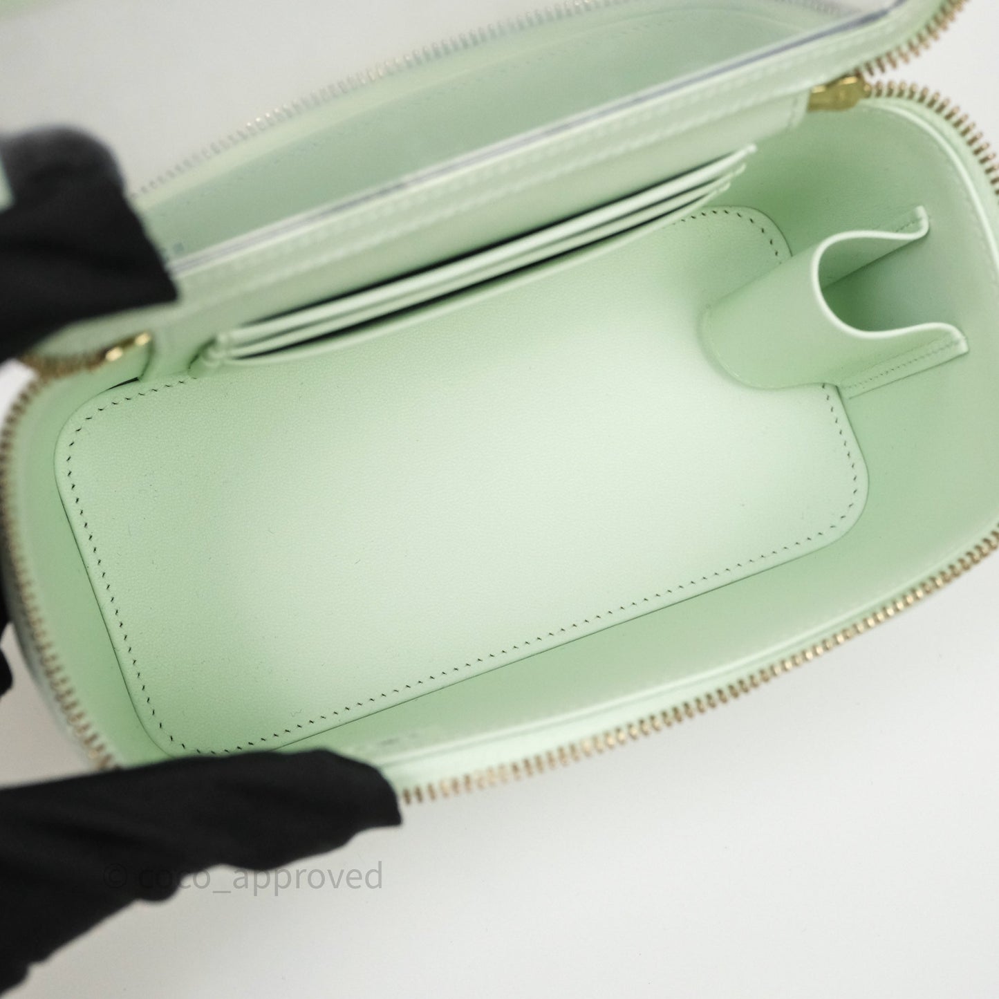 Chanel Vanity Rectangular Top Handle Mint Green Caviar Gold Hardware