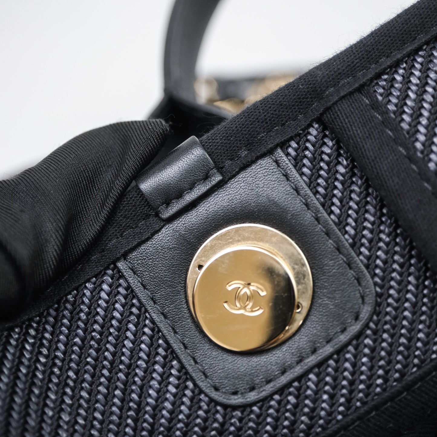 Chanel Large Deauville Charcoal Grey Canvas Light Gold Hardware