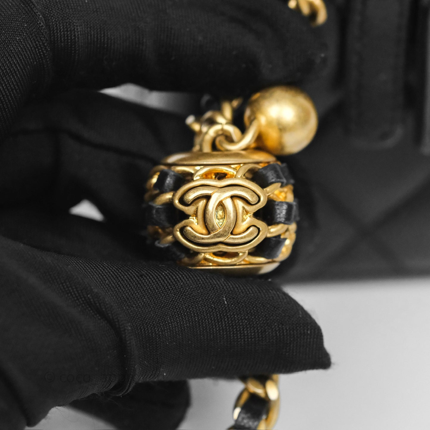 Chanel Quilted Pearl Crush Mini Vanity With Chain Black Lambskin Aged Gold Hardware