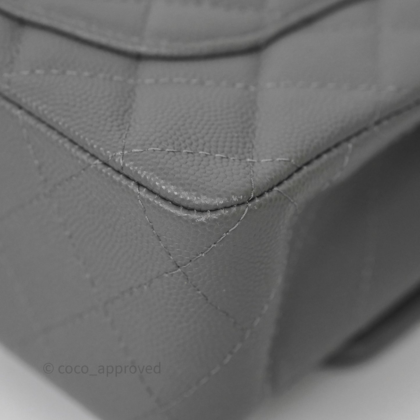 Chanel Small Classic Flap Quilted Grey Caviar Gold Hardware
