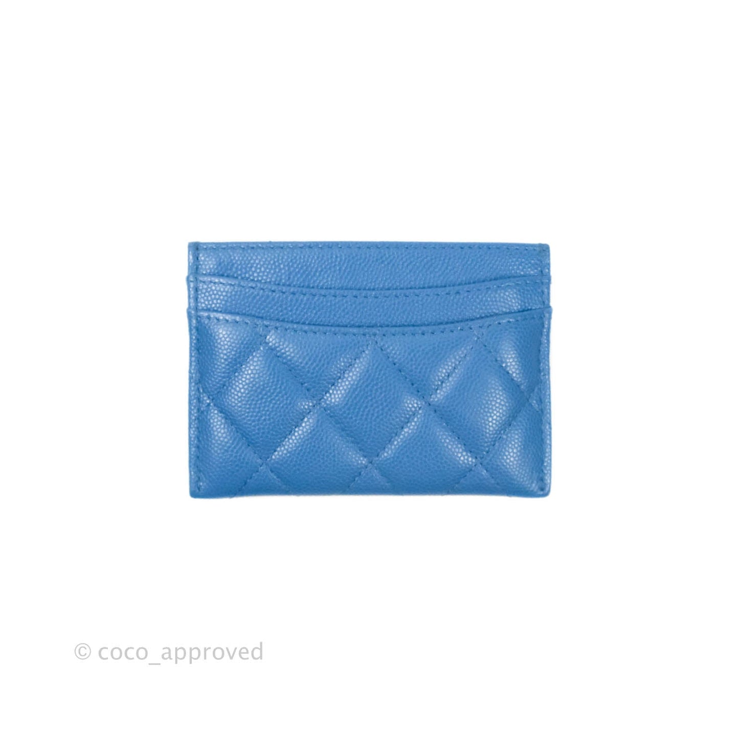 Chanel Classic Caviar Flat Card Holder Blue Gold Hardware