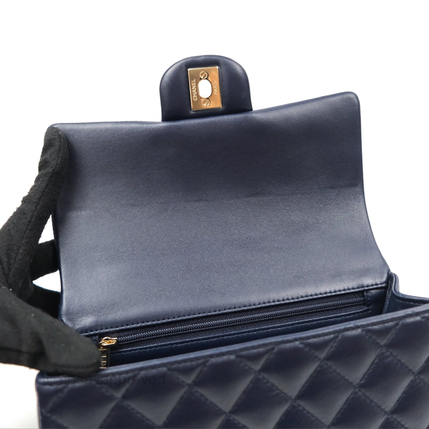 Chanel Top Handle Mini Rectangular Flap Bag Navy Lambskin Gold Hardware