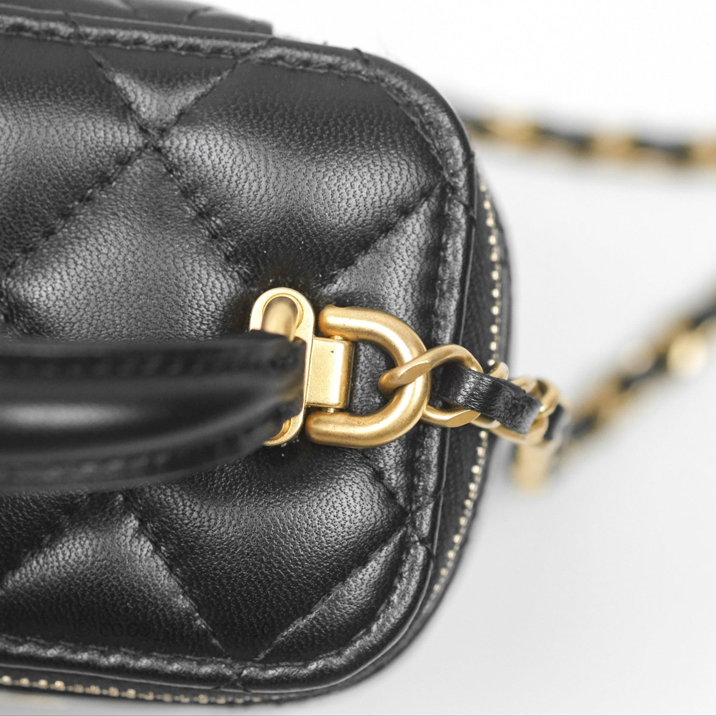 Chanel Mini Top Handle Vanity With Chain Black Lambskin Gold Hardware