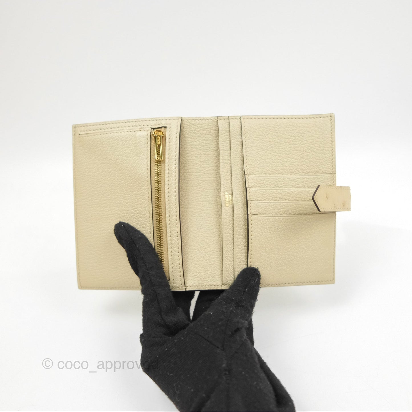 Hermes Bearn Compact Wallet Parchemin Autruche Gold Hardware