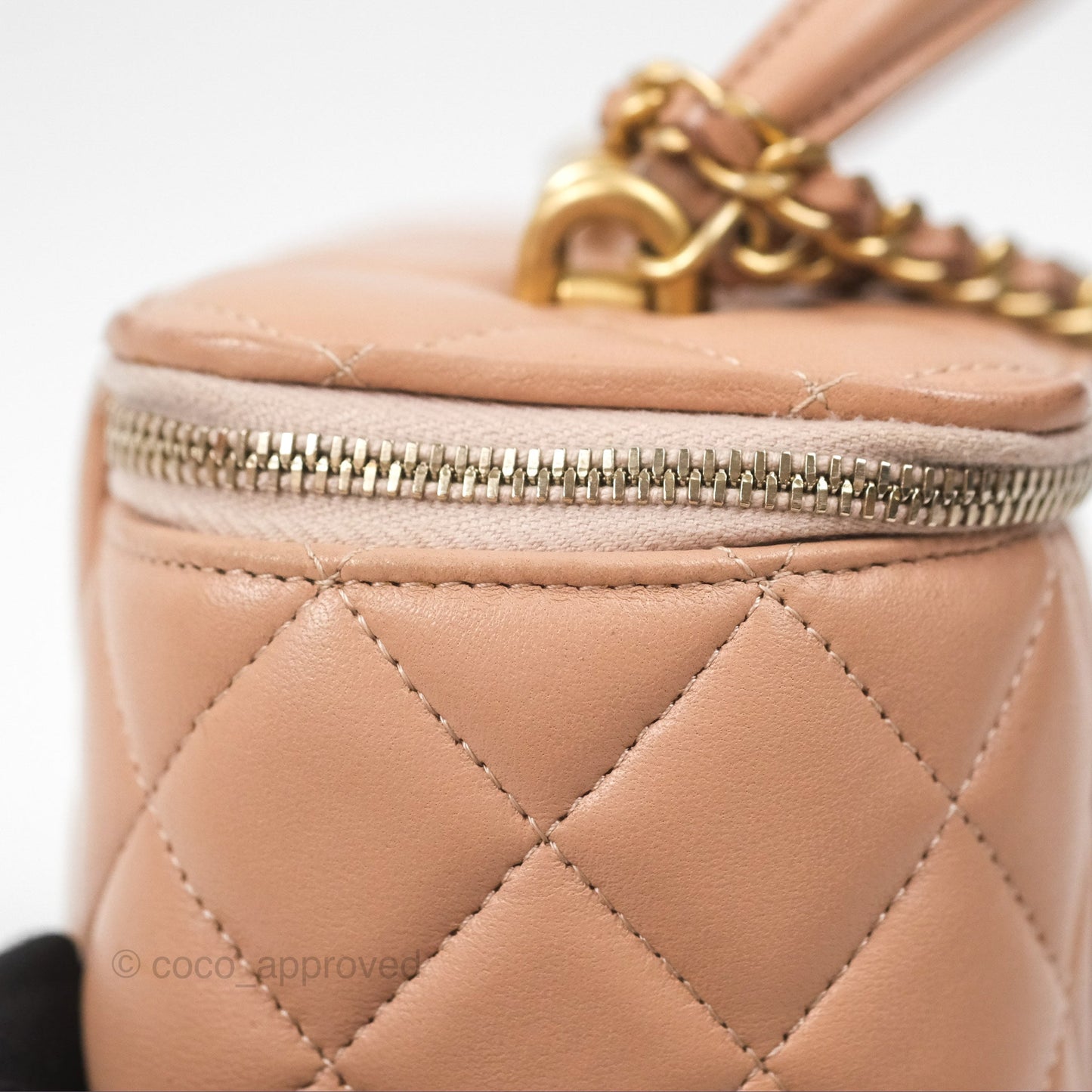 Chanel Vanity Rectangular Top Handle Beige Lambskin Aged Gold Hardware