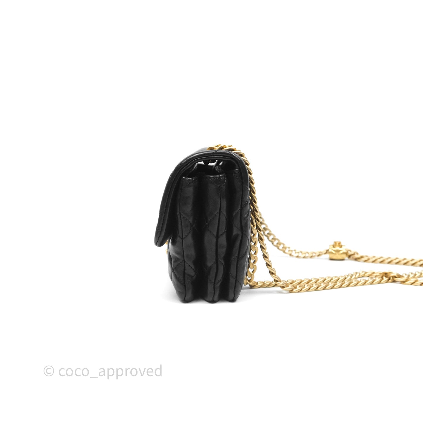 Chanel Small All Slide Adjustable Chain Flap Bag Black Lambskin Aged Gold Hardware 22K