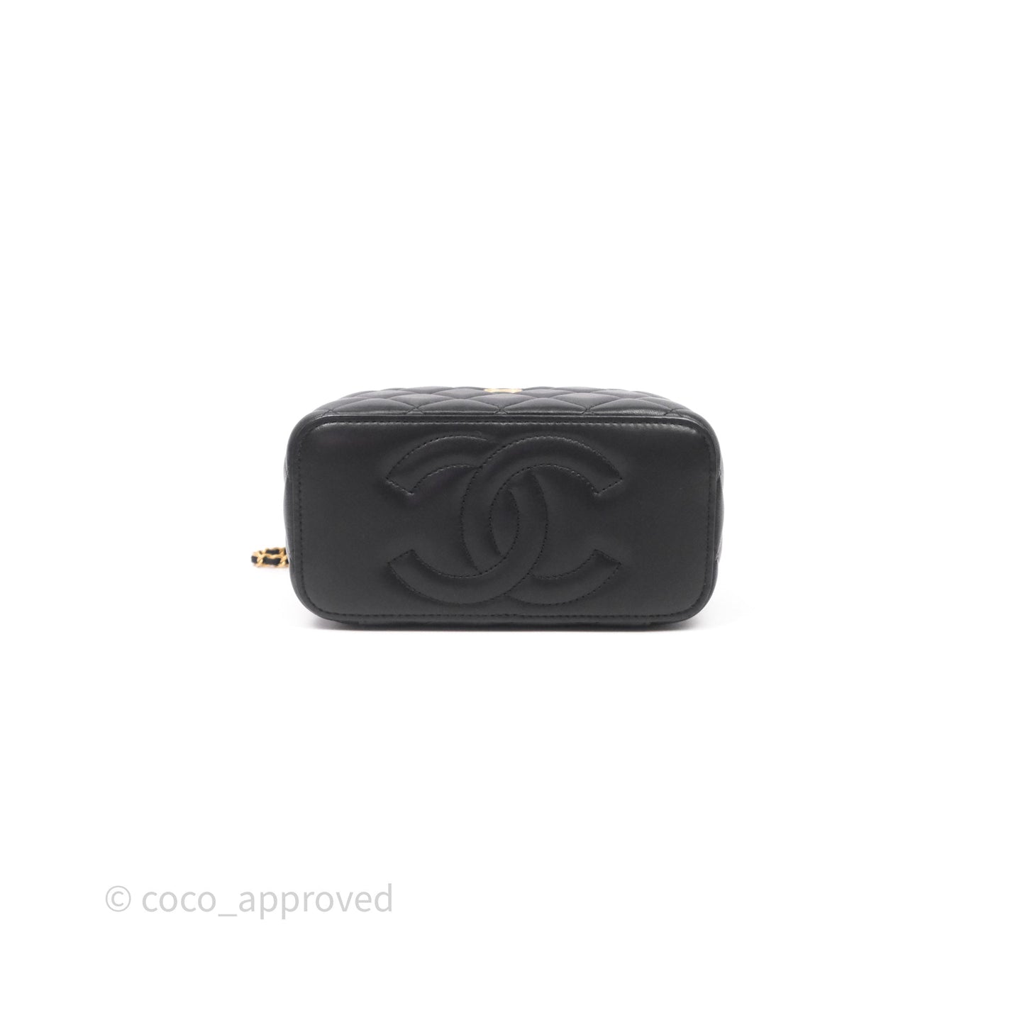 Chanel Vanity With COCO Heart Chain Black Lambskin Aged Gold Hardware