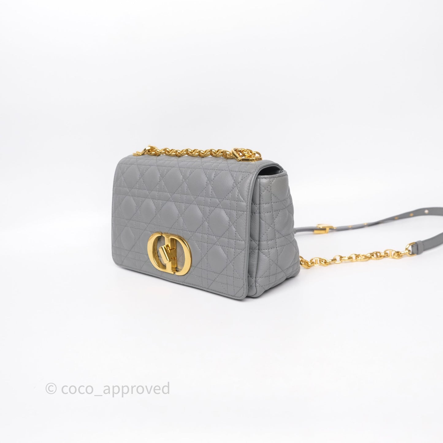 Christian Dior Caro Bag Medium Stone Grey Cannage Calfskin Gold Hardware