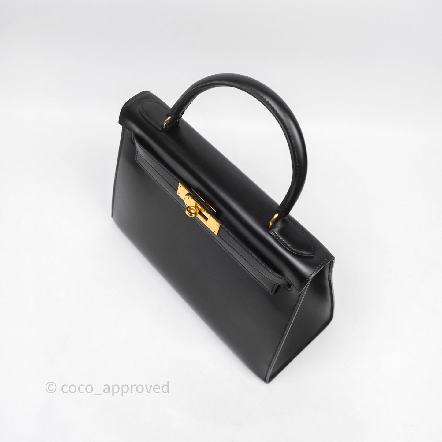 Hermès Vintage Kelly 28 Sellier Black Noir 89 Box Leather Gold Hardware