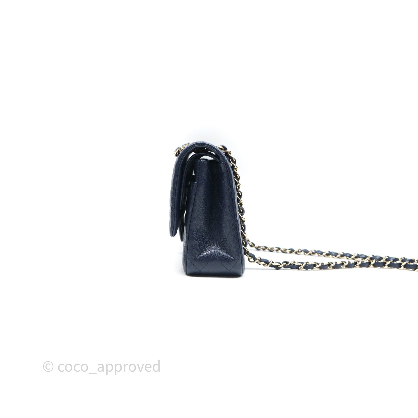 Chanel Classic M/L Medium Flap Quilted Navy Caviar Gold Hardware 21S