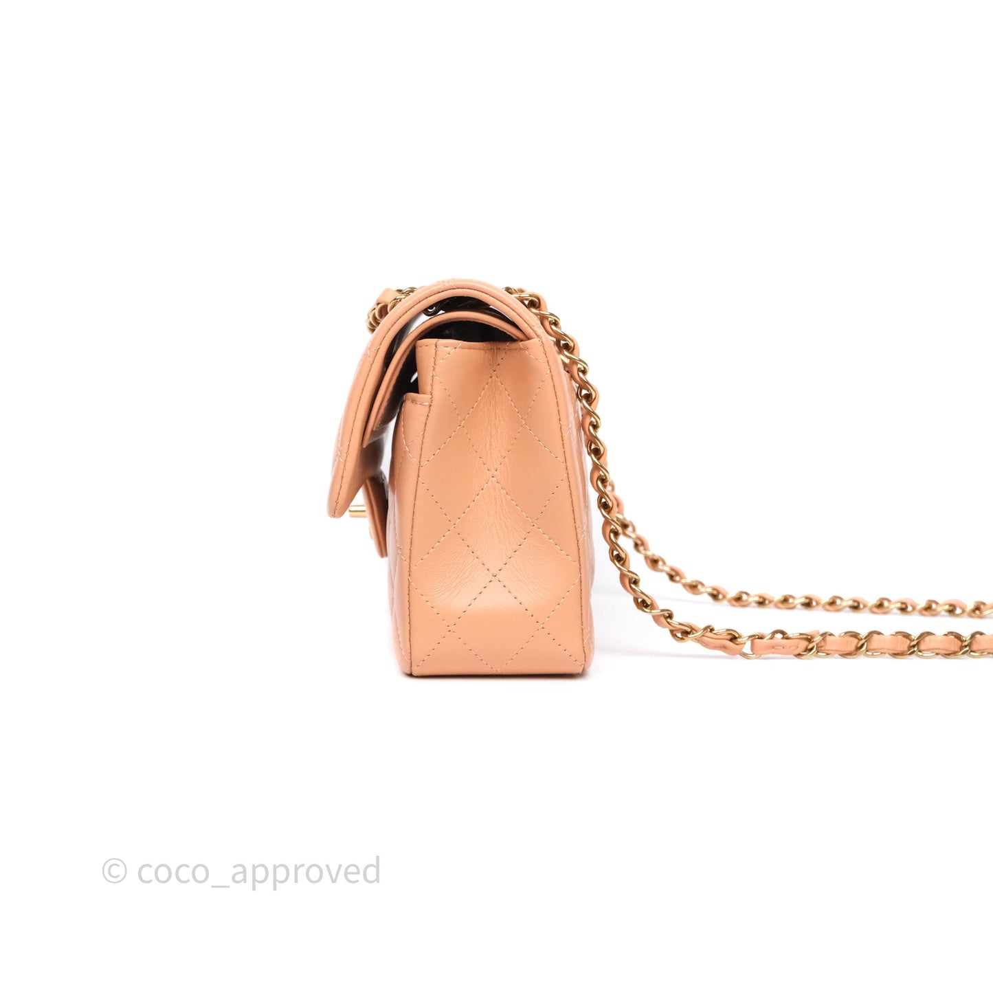 Chanel Small Classic Flap Quilted Dark Peach Beige Lambskin Gold Hardware