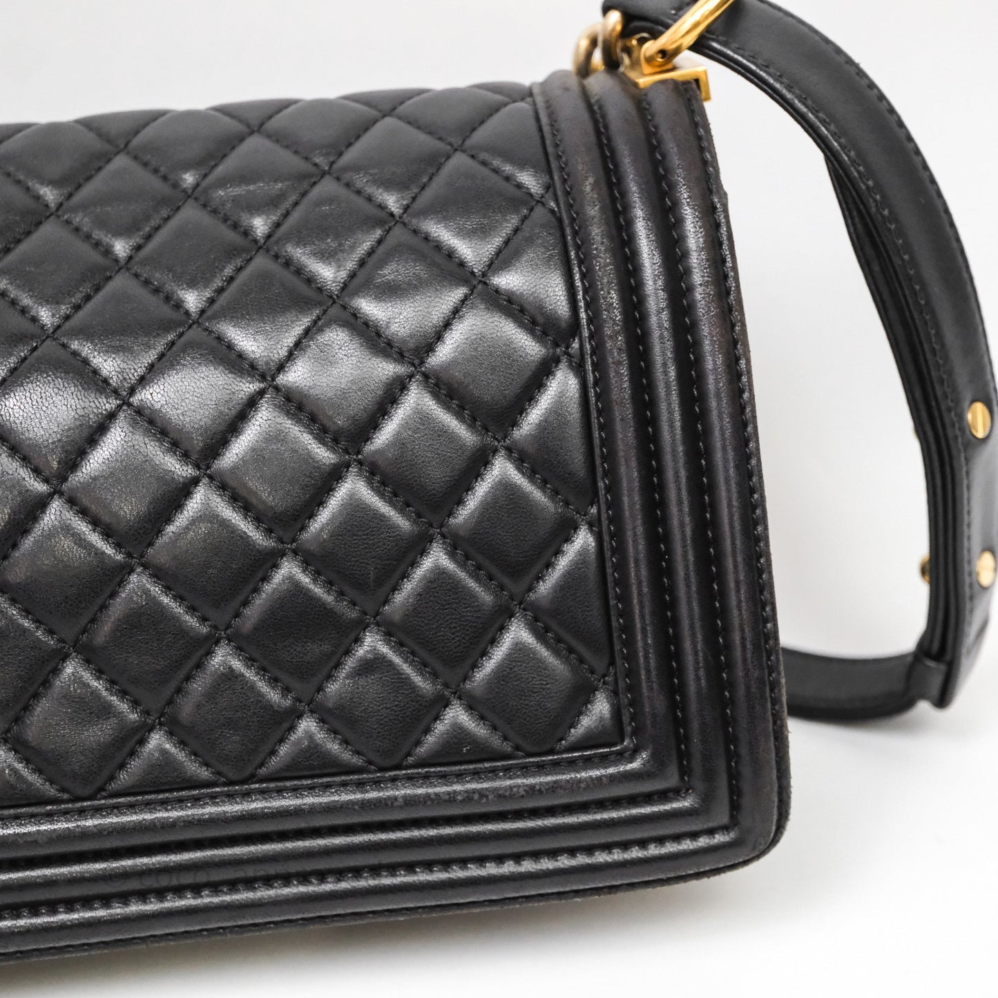 Chanel Medium Boy Quilted Black Lambskin Aged Gold Hardware