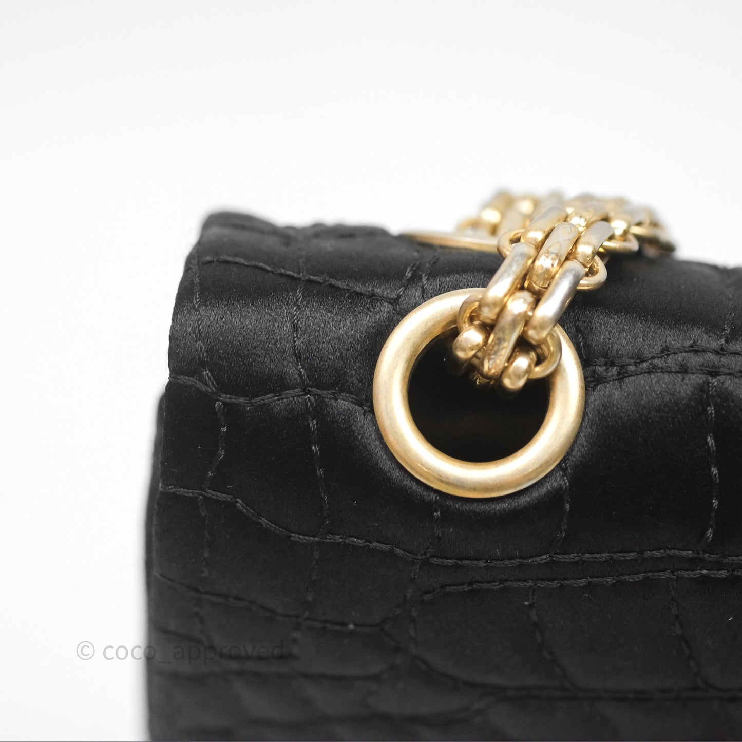 Chanel 2.55 Reissue East West Double Flap Black Satin Croc Aged Gold Hardware