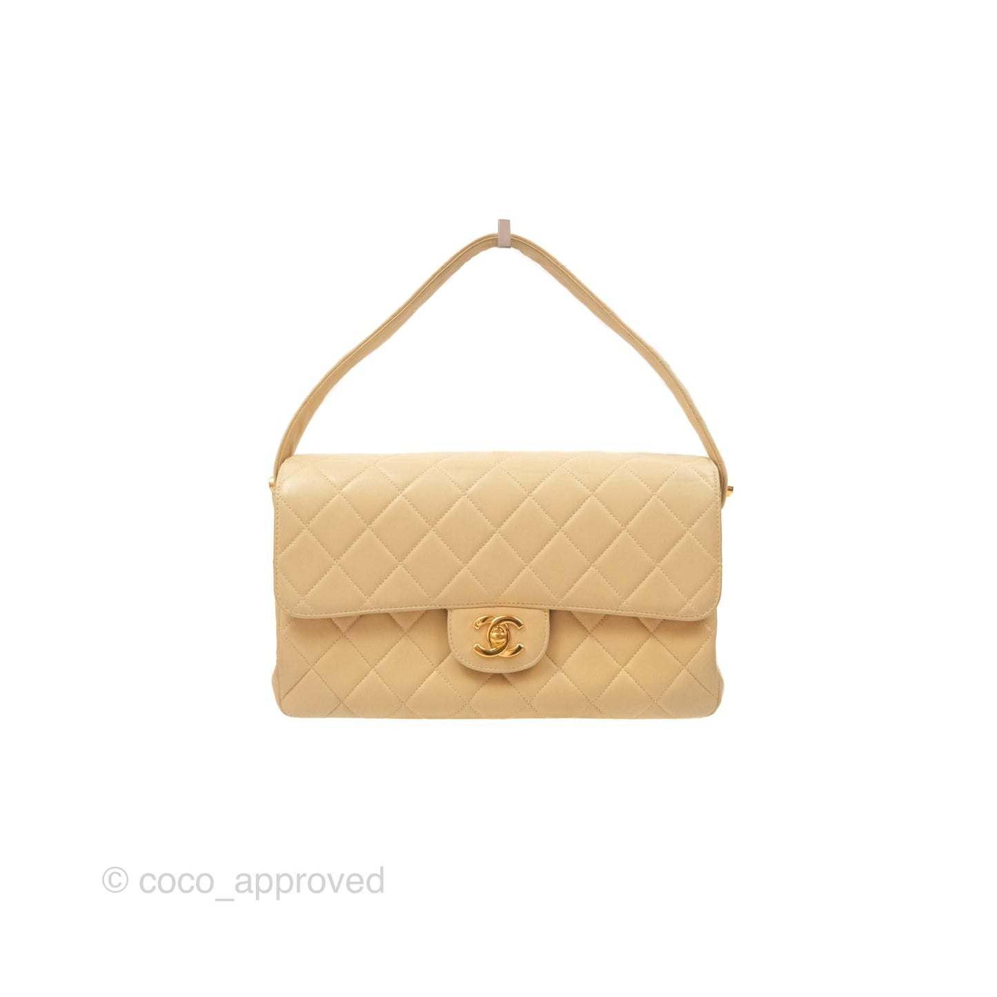 Chanel Vintage Double Sided Flap Bag Quilted Beige Lambskin Gold Hardware
